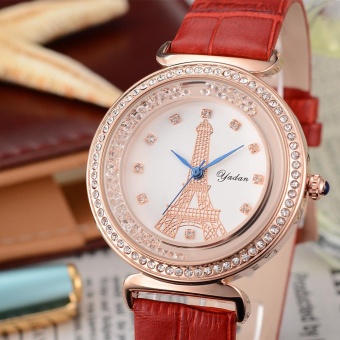 quzhuo Authentic Korean brand watches quartz Diamond Ladies Watch waterproof leather belt watch one generation wholesale (Rose Gold)  