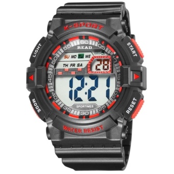 R90011 Luminous and Alarm and Stopwatch and Hour Ring and Date and Week Display Function Digital Movement Men Sport Watch With Resin Band(Red) - intl  