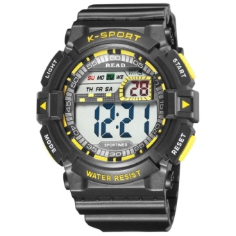 R90011 Luminous and Alarm and Stopwatch and Hour Ring and Date and Week Display Function Digital Movement Men Sport Watch With Resin Band(Yellow) - intl  