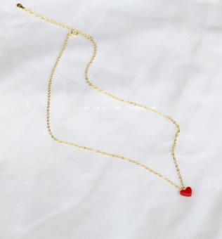 Hot Deals Red merah sterling silver peach jantung rantai tulang selangka kalung Harga Termurah
