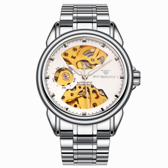 Gambar Retro Bisnis dua sisi berongga jam tangan pria jam tangan mekanik otomatis
