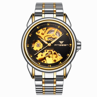 Gambar Retro Bisnis dua sisi berongga jam tangan pria jam tangan mekanik otomatis