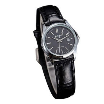 Retro Couple Men Belt Calendar upscale business quartz watch-White Black Black - intl  