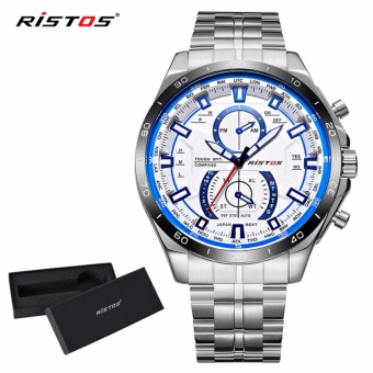 RISTOS Cool Stainless Steel Strap Round Business Sport Quartz Watch For Man's Fashion 9325+ Watch Box - intl  