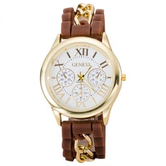 S & F Geneva Womens Analog Quartz Silicone & Chain Band Wrist Watch with Three Sub-dials - Coffee + White  