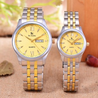 Saint Costie Jam Tangan Pria & Wanita - Body Silver/Gold - Gold Dial - Stainless Stell Band - SC-RT-8005GL-T/H-SGG-Couple  