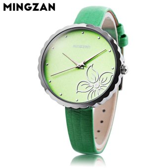 S&L MINGZAN 6107 Women Quartz Watch Flower Pattern Dial Leather Strap Female Wristwatch (Green) - intl  
