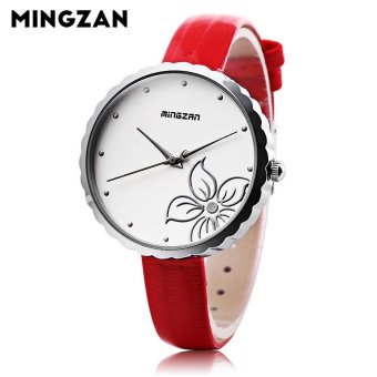 S&L MINGZAN 6107 Women Quartz Watch Flower Pattern Dial Leather Strap Female Wristwatch (Red) - intl  