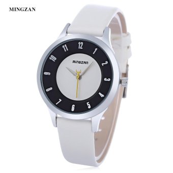 S&L MINGZAN 6202 Women Quartz Watch Stereo Dial Leather Band Daily Water Resistance Female Wristwatch (Black) - intl  