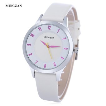 S&L MINGZAN 6202 Women Quartz Watch Stereo Dial Leather Band Daily Water Resistance Female Wristwatch (White) - intl  