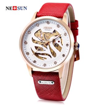 S&L Nesun LN9301 Women Auto Mechanical Watch Hollow Swan Pattern Dial 5ATM Female Wristwatch (Red) - intl  