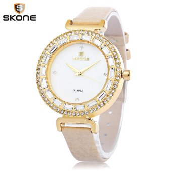 S&L Skone 9284 Women Quartz Watch Artificial Diamond Bezel Leather Band Female Wristwatch (Beige) - intl  