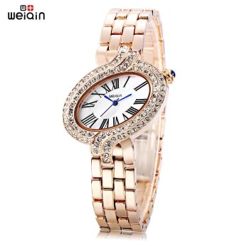 S&L WeiQin W4687 Female Quartz Watch 3ATM Crystal Dial Stainless Steel Band Oval Shape Case Wristwatch (Gold) - intl  