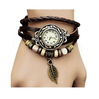 Santorini Jam Tangan Wanita Fashion Leather Strap Leaf Style Women Watch - Brown  