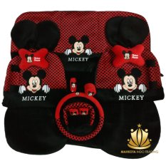 Sarung Jok 24in1 / Car Set / Bantal Mobil Mickey Mouse Merah/Hitam Avanza, Xenia, Innova, Rush, Terios, March, dll (Head-rest Tidak Menyatu) (3 Baris)