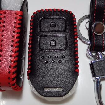 Gambar Sarung Kunci Kulit Asli   Sarung Kunci Mobil Kulit Honda All NewJazz 2 Tombol (Hitam Kombinasi Merah)