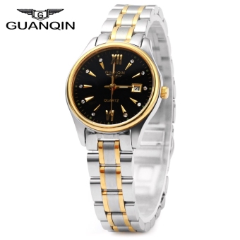 SH GUANQIN Ladies Calendar Rhinestone Quartz Watch with Luminous Pointers 30M Water Resistant Steel Band Gold - intl  