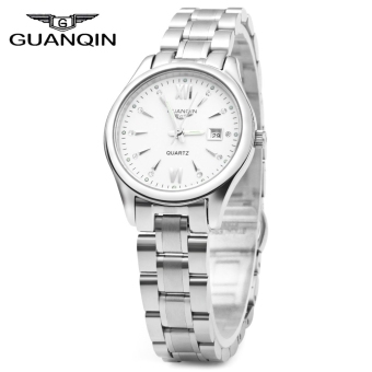 SH GUANQIN Ladies Calendar Rhinestone Quartz Watch with Luminous Pointers 30M Water Resistant Steel Band White White - intl  