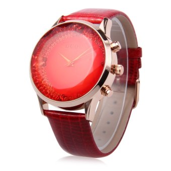 SH GUOU 8107 Female Quartz Watch Genuine Leather Strap Sparkling Surface Square Cut Mirror Water Resistance Wristwatch Red - intl  