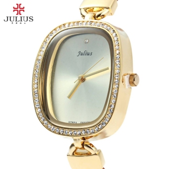 SH Julius JA - 298 Female Quartz Watch Slim Leather Band Elegant Rhinestone Gold - intl  