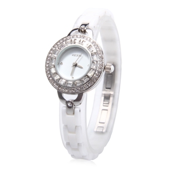 SH KEZZI K925 Female Quartz Watch Artificial Diamond Dial Ceramic Band Hidden Clasp Wristwatch Silver - intl  