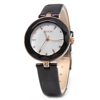 SH KEZZI KW - 952 Women Quartz Watch Irregular Specular Dial Leather Band Wristwatch Black - intl  