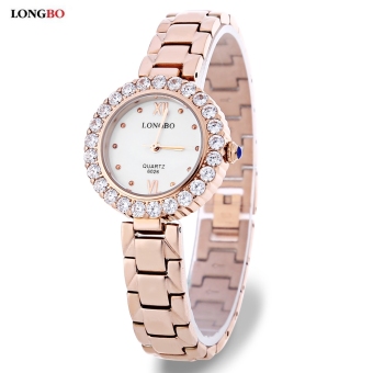 SH LONGBO 6026 Female Quartz Watch Artificial Diamond Dial Water Resistance Stainless Steel Band Wristwatch Gold - intl  