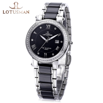 SH LOTUSMAN DL890TXA Women Quartz Watch Calendar Artificial Diamond Dial Roman Numerals Display Wristwatch Black Black - intl  
