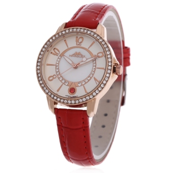 SH Margues M - 3025 Stylish Women Quartz Watch 30M Water Resistance Slender Leather Strap Rhinestone Dial Wristwatch Red - intl  