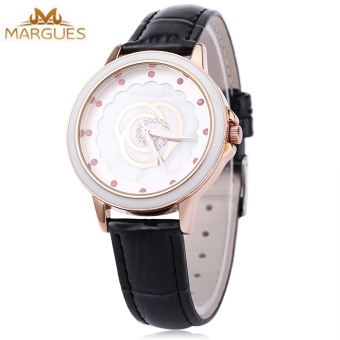 SH MARGUES M - 3047 Women Quartz Watch Luminous Pointer Flower Pattern Dial Artificial Diamond Scale Fashion Wristwatch Black - intl  