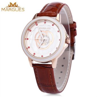 SH MARGUES M - 3047 Women Quartz Watch Luminous Pointer Flower Pattern Dial Artificial Diamond Scale Fashion Wristwatch Coffee - intl  