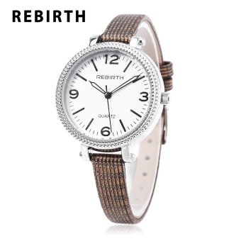SH REBIRTH RE015 Female Quartz Serrate Dial Slender Leather Strap Luminous Pointer Wristwatch Brown - intl  
