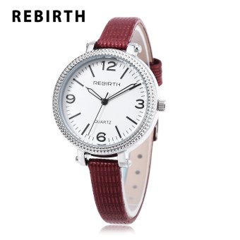 SH REBIRTH RE015 Female Quartz Serrate Dial Slender Leather Strap Luminous Pointer Wristwatch Red - intl  