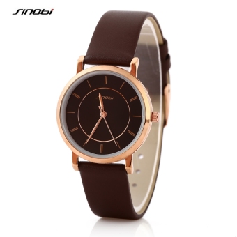 SH SINOBI 9600L Women Quartz Watch Ultrathin Dial Water Resistance Leather Strap Wristwatch Brown - intl  