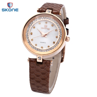 SH SKONE 9379 Female Quartz Watch Artificial Diamond dial Solid Mirror Imported Movt Wristwatch Coffee - intl  