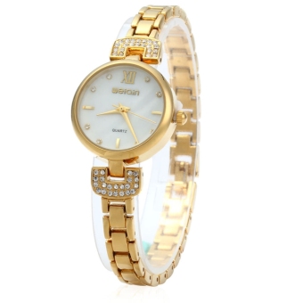 SH WeiQin 2620 Ladies Rhinestone Quartz Watch Pearl Shell Dial Gold - intl  