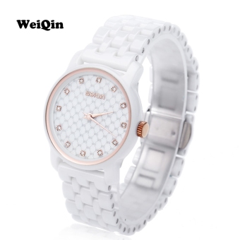 SH WEIQIN W3231 Women Ceramic Quartz Watch Artificial Diamond Dial Water Resistance Wristwatch White - intl  