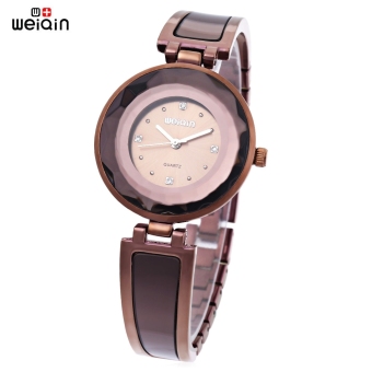 SH WEIQIN W4673 Women Quartz Watch Stereo Glass Mirror Artificial Diamond Dial Stainless Steel Band Wristwatch Coffee - intl  