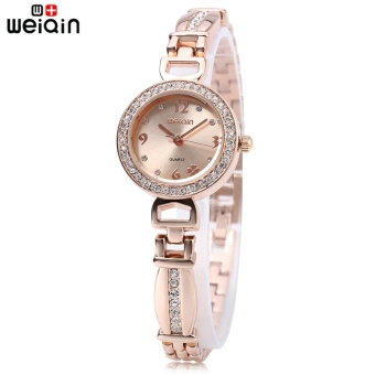 SH WEIQIN W4801 Female Quartz Watch Artificial Diamond Dial Stainless Steel Band Wristwatch Gold - intl  