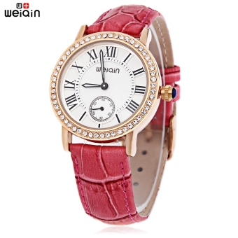 SH WeiQin W4812E Female Quartz Watch Artificial Diamond Dial Genuine Leather Strap Water Resistance Wristwatch Red - intl  