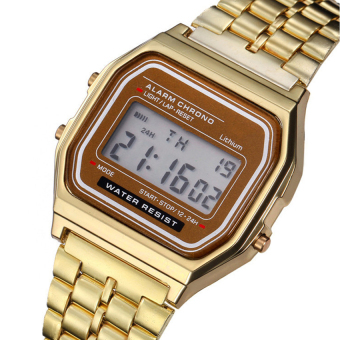 Gambar Silver Large LED LCD DIGITAL Vintage Stainless Steel Band RetroWatch(Gold)   intl