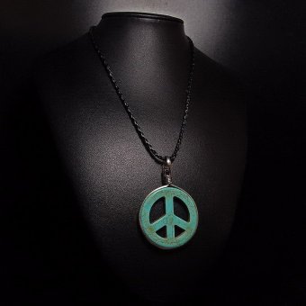 Gambar Silver Surrounded Turquoise Unisex Rope Chain Peace Symbol SignPendant Necklace