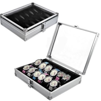 Silvery 12 Grid Wrist Watch Display Box Storage Holder Organizer Aluminium Case - intl  