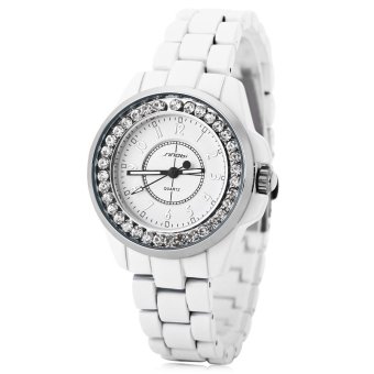 Sinobi 9390 Female Ceramic Diamond Quartz Watch Round Dial Stainless Steel Strap - intl  