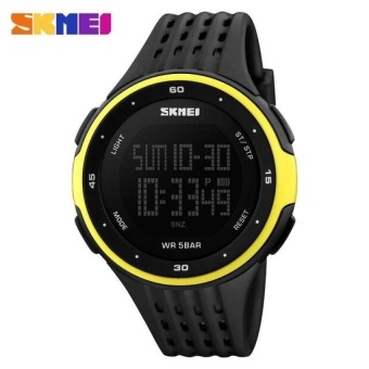 SKMEI 1219 Sports Fashion Watches Waterproof LED Digital Military Watch Men and Women's Swim Climbing Outdoor Casual Pu Strap Wristwatch - Yellow - intl  