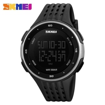 SKMEI 1219 Sports Watches Waterproof LED Digital Military Watch Men and Women's Swim Climbing Outdoor Casual Pu Strap Wristwatch - Silver - intl  