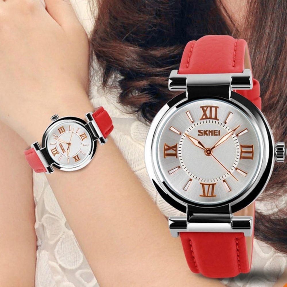 SKMEI 9075 Fahsion Wanita's kulit jam tangan quartz Watch tahan air Digital arloji .