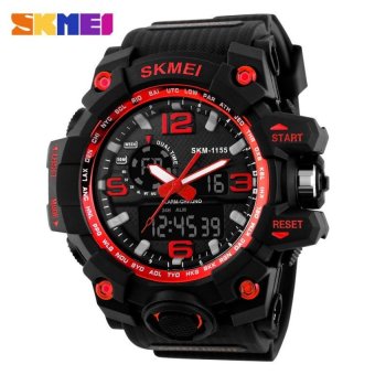 SKMEI Fashion Men Digital LED Display Sports Watches Quartz WatchRelogio Masculino 50M Waterproof Red Dual Display Wristwatches 1155Red - intl  