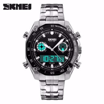 SKMEI Force Hitam - Jam Tangan Pria - Rantai Stainless Steel - 1204 Elegant Black + Free Box Jam Tangan Flash  