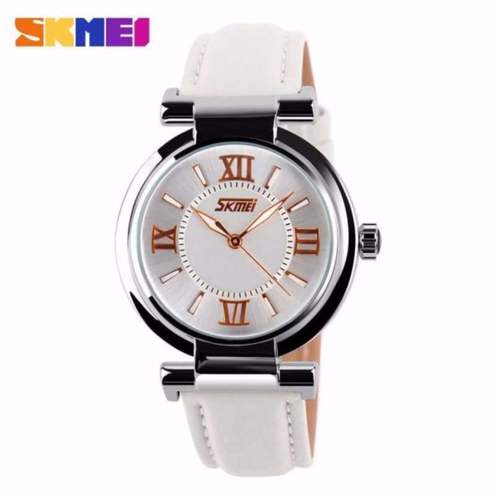 Hengsong Fashion Women Lady Waterproof Rhinestone Quartz Roma SKMEI La s Analog Jam Tangan Wanita Anti Air Water Resistant WR 30m 9075CL Strap Leather Kulit